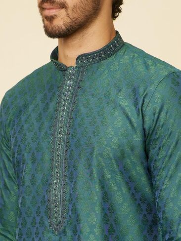 Manyavar الرجال مزج Viscose Self Design Kurta Pajama in Kuwait