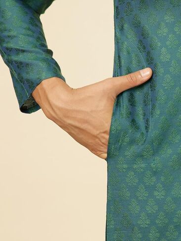 Manyavar الرجال مزج Viscose Self Design Kurta Pajama in Kuwait