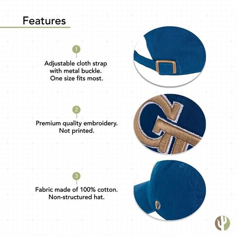 Desert Cactus Georgia Tech University Baseball Hat Yellow Jackets GT Institute of Technology Brimmed Embroirderd Hats Cap Adjustable Cloth Strap Adult (Style C1) in Saudi Arabia