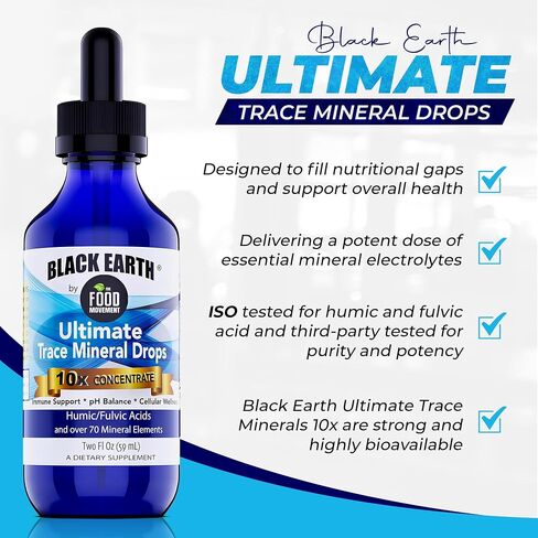 Black Earth Ultimate Trace Minerals 10x Strength, Fulvic Acid & Humic Acid, Non GMO Vegan Dropper, 1 Ounce - Ideal Supplement for Athletes in Saudi Arabia