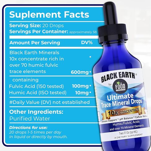 Black Earth Ultimate Trace Minerals 10x Strength, Fulvic Acid & Humic Acid, Non GMO Vegan Dropper, 1 Ounce - Ideal Supplement for Athletes in Saudi Arabia