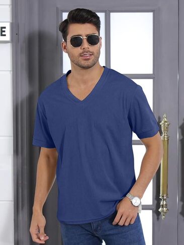 Mens T Shirts Summer Short Sleeve V Neck T-Shirt Casual Corduroy Shirt Fitted Tee Shirt in Saudi Arabia