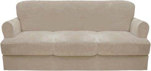 CUCRAF T Cushion Sofa Cover 4 Piece Slipcovers, Soft Thick Velvet Couch Cover for Living Room, Washable High Stretch Furniture Protector with 3 Cushion Slipcover, (Sofa, Ivory) in Saudi Arabia