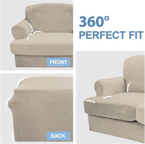 CUCRAF T Cushion Sofa Cover 4 Piece Slipcovers, Soft Thick Velvet Couch Cover for Living Room, Washable High Stretch Furniture Protector with 3 Cushion Slipcover, (Sofa, Ivory) in Saudi Arabia