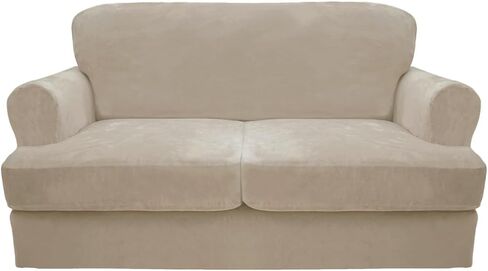 CUCRAF T Cushion Sofa Cover 4 Piece Slipcovers, Soft Thick Velvet Couch Cover for Living Room, Washable High Stretch Furniture Protector with 3 Cushion Slipcover, (Sofa, Ivory) in Saudi Arabia