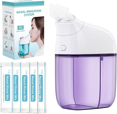 Nasal Irrigation System with 30 Saline Packets Nasal Care, Sinus Rinse Machine, Nasal Rinse Machine, Nasal Cleaner with Auto Waste Collection Function for Sinus, Nasal Allergies - Green in Saudi Arabia