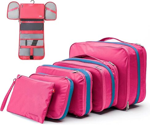 BeeNesting Waterproof Compression Packing Cubes 5/6/8 sets, Large Travel Packing organizers for Carry on Luggage, 2 Sides Expandable Storage Bags in Kuwait