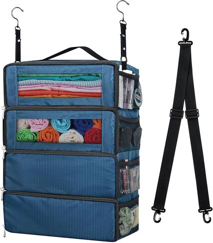 منظم حقيبة ، Carry on Closet Luggage Organizers Excessories للسفر ، ورفوف سفر معلقة قابلة للطي معلقة مع حزام كتف لاستخدامه كحزمة ظهر كبيرة ، رمادية. in Kuwait