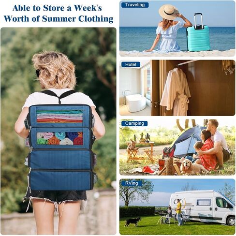 منظم حقيبة ، Carry on Closet Luggage Organizers Excessories للسفر ، ورفوف سفر معلقة قابلة للطي معلقة مع حزام كتف لاستخدامه كحزمة ظهر كبيرة ، رمادية. in Kuwait