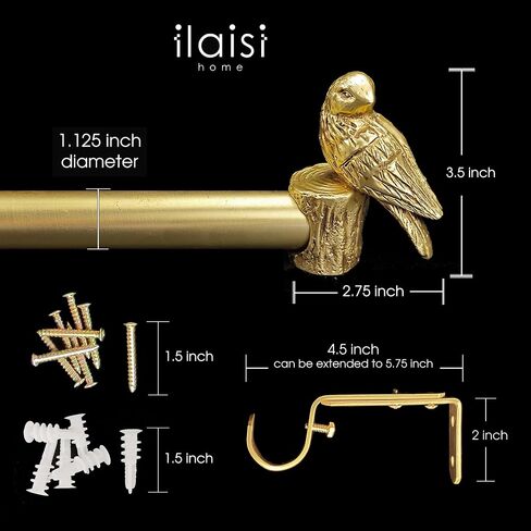 1-1/8 Inch Diameter Brushed Gold Curtain Rod with Bird Design Finials, 36-72'' Telescoping Single Curtain Rods for window width 24-68 inch, 1 pack in Saudi Arabia