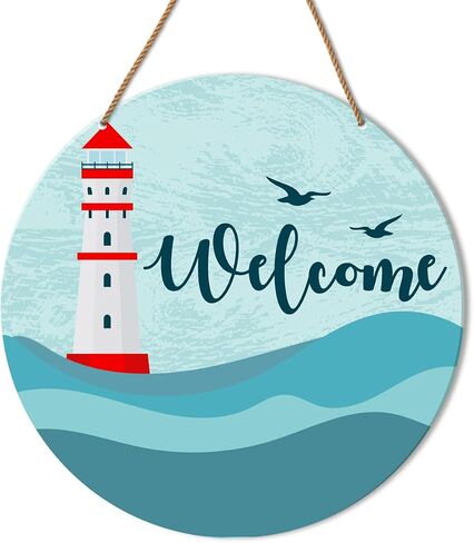 Beach Welcome Sign for Front Door, Summer Beach Welcome Sign Decor for Home Door Coastal House Front Porch Sea Wall Decorations Wooden Hanging Sign in Saudi Arabia