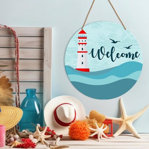 Beach Welcome Sign for Front Door, Summer Beach Welcome Sign Decor for Home Door Coastal House Front Porch Sea Wall Decorations Wooden Hanging Sign in Saudi Arabia