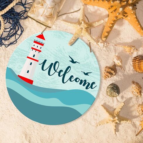 Beach Welcome Sign for Front Door, Summer Beach Welcome Sign Decor for Home Door Coastal House Front Porch Sea Wall Decorations Wooden Hanging Sign in Saudi Arabia