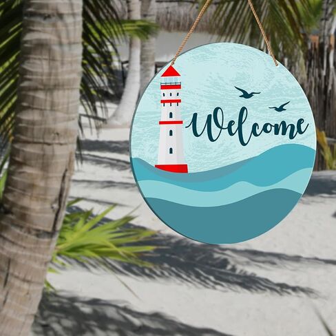 Beach Welcome Sign for Front Door, Summer Beach Welcome Sign Decor for Home Door Coastal House Front Porch Sea Wall Decorations Wooden Hanging Sign in Saudi Arabia