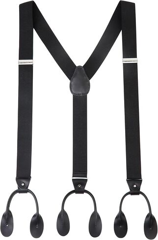 Suspenders for Men - Men's 1 1/4 inch,Black Leather 6 Buttons and Solid Straight Clip Adjustable Y Back Suspenders in Saudi Arabia