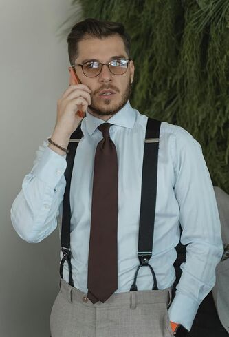 Suspenders for Men - Men's 1 1/4 inch,Black Leather 6 Buttons and Solid Straight Clip Adjustable Y Back Suspenders in Saudi Arabia