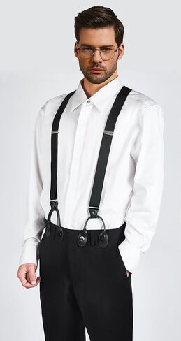 Suspenders for Men - Men's 1 1/4 inch,Black Leather 6 Buttons and Solid Straight Clip Adjustable Y Back Suspenders in Saudi Arabia
