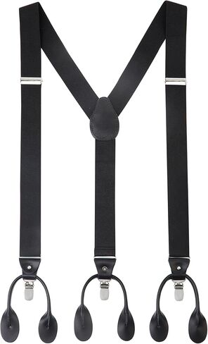 Suspenders for Men - Men's 1 1/4 inch,Black Leather 6 Buttons and Solid Straight Clip Adjustable Y Back Suspenders in Saudi Arabia