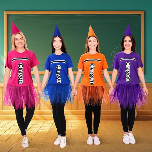 Mepase Crayon Costume Set Crayon T Shirt Tutu Skirt Gnome Cone Hat Leggings for Women Teacher in Saudi Arabia