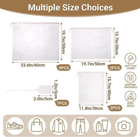 Ewen 7pcs أكياس الغبار لحقائب اليد ، حقيبة غلاف غبار الساتان ، 2pack 11.8x15.7in حقيبة غبار للأحذية ، 2pcs 19.6x15.7in التخزين ، حزمة 3 23.6x19 in Kuwait