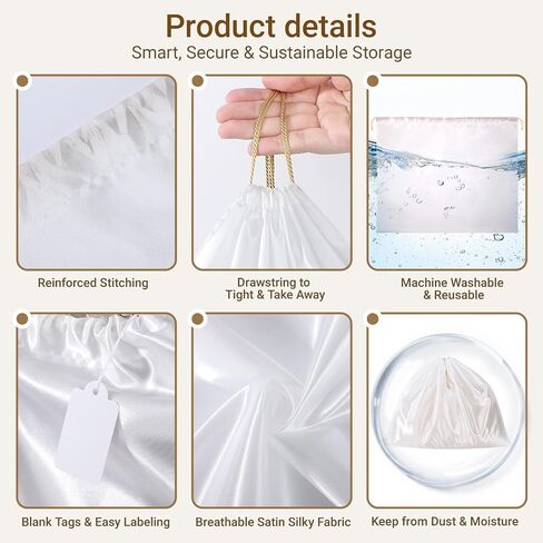 Ewen 7pcs أكياس الغبار لحقائب اليد ، حقيبة غلاف غبار الساتان ، 2pack 11.8x15.7in حقيبة غبار للأحذية ، 2pcs 19.6x15.7in التخزين ، حزمة 3 23.6x19 in Kuwait