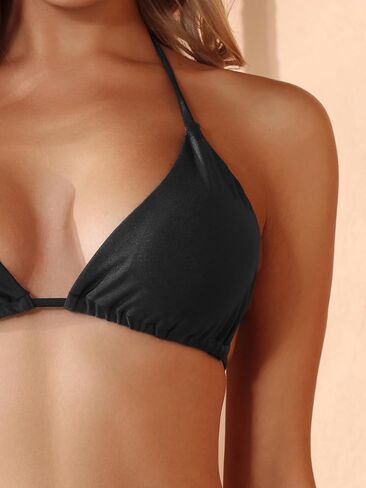 Women Triangle String Tie Scrunch بعقب مجموعات Swimsuit Black ، Bikini Cheeky Sets Hot Bathing ملابس السباحة Halter Rise Bikini in Saudi Arabia