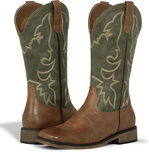 J's.o.l.e Square Toe Cowboy Cowgirl Boots for Women Mid Calf Ladies Fashion Embroidered Western Boots in Saudi Arabia