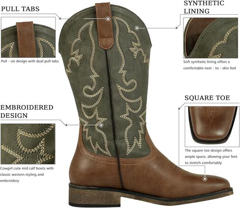 J's.o.l.e Square Toe Cowboy Cowgirl Boots for Women Mid Calf Ladies Fashion Embroidered Western Boots in Saudi Arabia