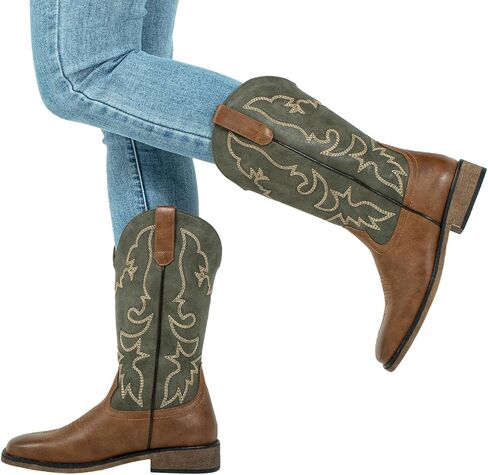 J's.o.l.e Square Toe Cowboy Cowgirl Boots for Women Mid Calf Ladies Fashion Embroidered Western Boots in Saudi Arabia