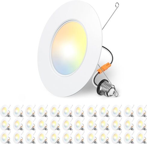 Amico 6 Pack 5/6 بوصة 5CCT LED إضاءة غائرة، قابلة للتعتيم، 11W=100W، 1100LM، 2700K/3000K/4000K/5000K/6000K قابلة للاختيار، يمكن أن تضيء مع حواف يربك، معتمدة من ETL وFCC in Kuwait