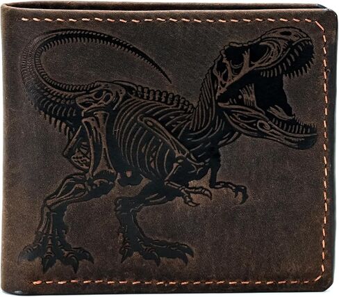 Leather skull wallet, bifold handmade skull art wallet, leather gift ideas for him, ID card minimalist wallet (T-rex skeleton) in Kuwait