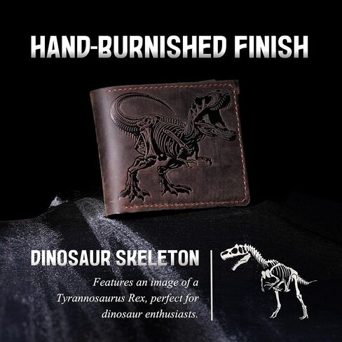 Leather skull wallet, bifold handmade skull art wallet, leather gift ideas for him, ID card minimalist wallet (T-rex skeleton) in Kuwait