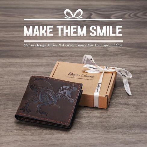Leather skull wallet, bifold handmade skull art wallet, leather gift ideas for him, ID card minimalist wallet (T-rex skeleton) in Kuwait