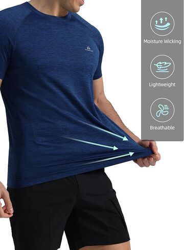Pioneer Camp Mens Mensure Wicking Running Shirt Performance Thratic Thirts UPF 50+ قصيرة الأكمام من قمم الصالة الرياضية النشطة in Kuwait