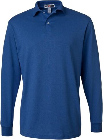 Jerzees Men's Long Sleeve Polo Shirts, Cotton Blend, Two Button Closure, Regular Fit, Sizes S-2x in Saudi Arabia