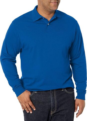 Jerzees Men's Long Sleeve Polo Shirts, Cotton Blend, Two Button Closure, Regular Fit, Sizes S-2x in Saudi Arabia
