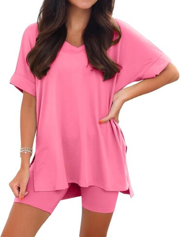Ophestin Women's 2 Piece Lounge Sets Short Sleeve Track suits Pajamas Oversized T Shirts Top Shorts Matching Set Outfits in Saudi Arabia