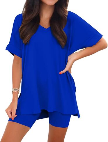 Ophestin Women's 2 Piece Lounge Sets Short Sleeve Track suits Pajamas Oversized T Shirts Top Shorts Matching Set Outfits in Saudi Arabia