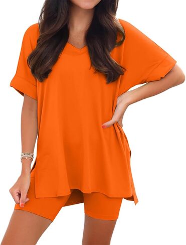 Ophestin Women's 2 Piece Lounge Sets Short Sleeve Track suits Pajamas Oversized T Shirts Top Shorts Matching Set Outfits in Saudi Arabia