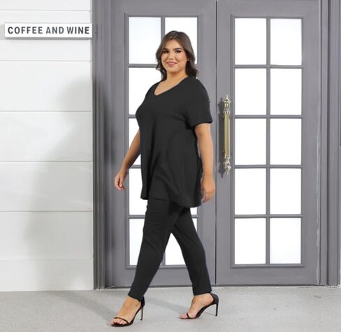 Women Plus Size 2 Piece Outfits Short Sleeve Top and Legging Sets Jogging Tracksuit with Pockets in Saudi Arabia