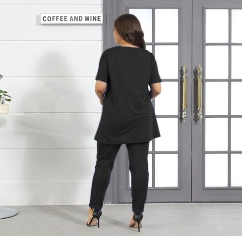 Women Plus Size 2 Piece Outfits Short Sleeve Top and Legging Sets Jogging Tracksuit with Pockets in Saudi Arabia
