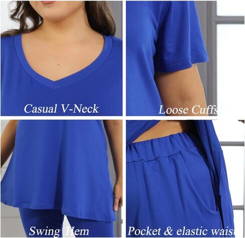 Women Plus Size 2 Piece Outfits Short Sleeve Top and Legging Sets Jogging Tracksuit with Pockets in Saudi Arabia