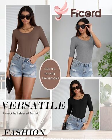 Ficerd 4 Pack Women's Scoop Neck Stepsy Tops Cotton Half Sleeve Slim Fit Thirts Stid in Kuwait