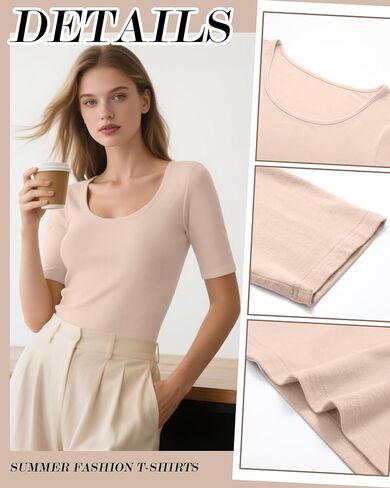 Ficerd 4 Pack Women's Scoop Neck Stepsy Tops Cotton Half Sleeve Slim Fit Thirts Stid in Kuwait