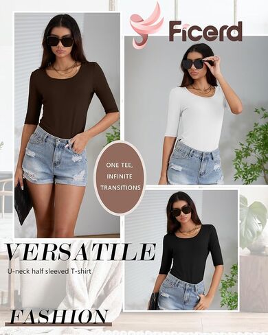 Ficerd 4 Pack Women's Scoop Neck Stepsy Tops Cotton Half Sleeve Slim Fit Thirts Stid in Kuwait