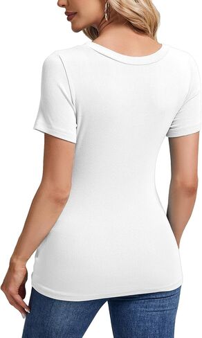 Womens Summer Short Sleeve Tops Scoop Neck Ribbed Knit Basic Tee Casual Shirts Slim Fitted 2025 Trendy Outfits in Saudi Arabia