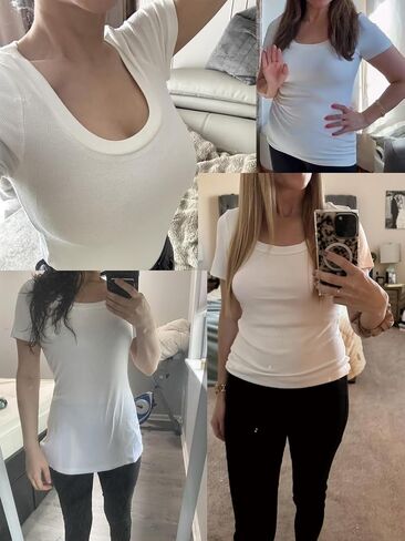 Womens Summer Short Sleeve Tops Scoop Neck Ribbed Knit Basic Tee Casual Shirts Slim Fitted 2025 Trendy Outfits in Saudi Arabia