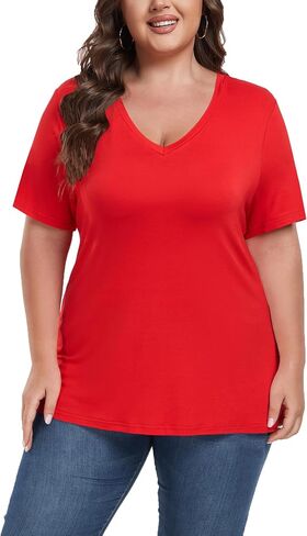 Women's Plus Size Short Sleeve Tee Shirt V Neck Basic Ladies Loose Fit T Shirt 1X-5X in Saudi Arabia