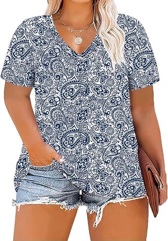 Women's Plus Size Short Sleeve Tee Shirt V Neck Basic Ladies Loose Fit T Shirt 1X-5X in Saudi Arabia