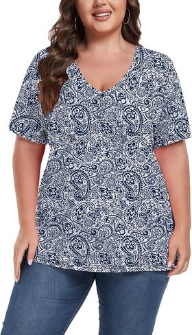Women's Plus Size Short Sleeve Tee Shirt V Neck Basic Ladies Loose Fit T Shirt 1X-5X in Saudi Arabia